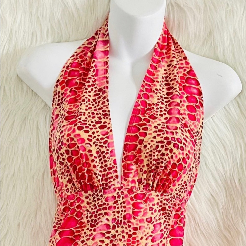 Pink snake print backless mini dress